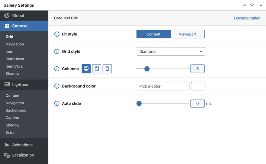 Diamond Gallery - WordPress image carousel with lightbox gallery settings