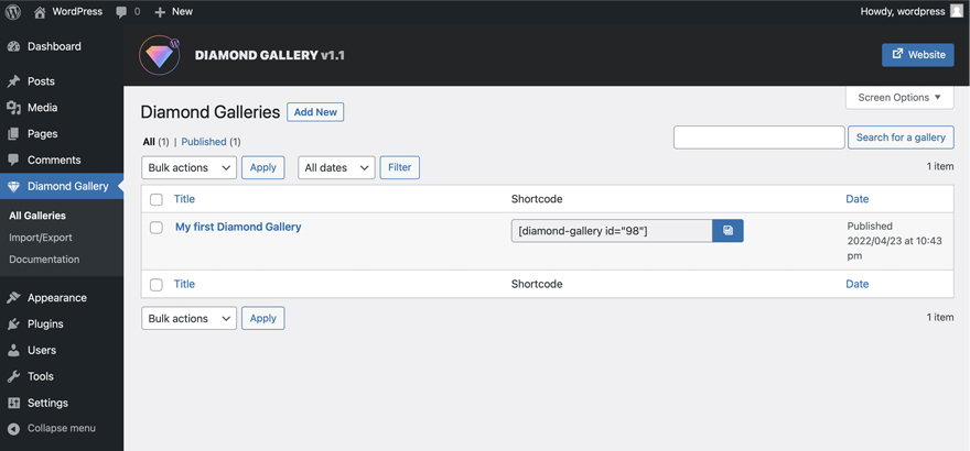 Diamond Gallery - WordPress image carousel with lightbox getting started
