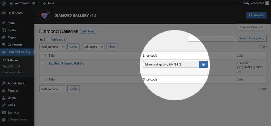 Diamond Gallery - WordPress image carousel with lightbox shortcode
